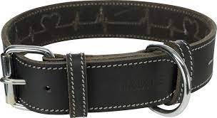 Trixie Greased Leather Collar - bőr nyakörv fekete,szívritmus mintával